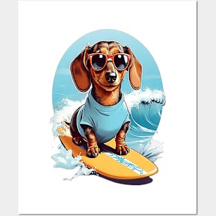 Surfing Dachshund Posters and Art